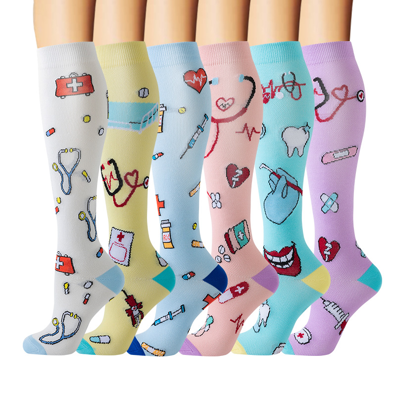 6 Pairs Compression Socks, 10-20mmHg Graduated Support Knee High, Polyester Blend, Patterns, Ideal for Athletic, Perfect for Mother's Day, Grandparents Day