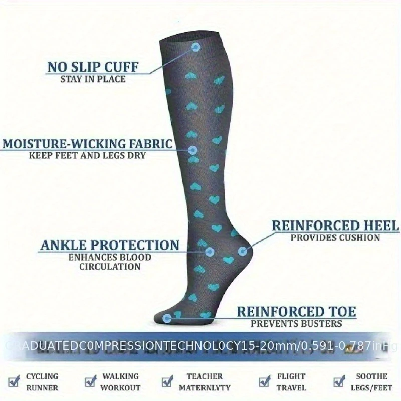 6 pairs of women's compression socks, sports long socks, elastic shaping long socks