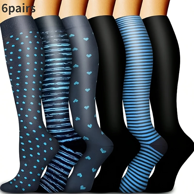 6 pairs of women's compression socks, sports long socks, elastic shaping long socks