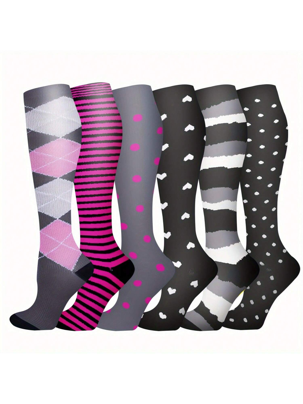 6 Pairs Of 15-25mmHg Cyclic Knee Compression Socks for Running And Cycling