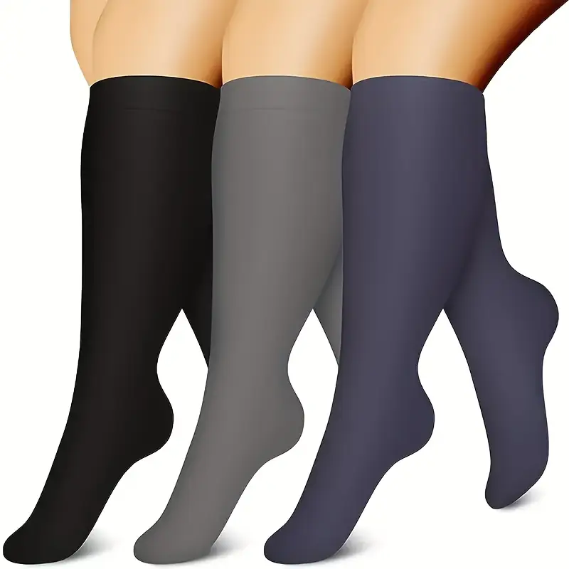 3 Pairs of Extra-Large Compression Socks for Cycling, Climbing, Running - Breathable Nylon Geometric Pattern, Arch Support & Cushioned Heel, All-Season Workout Socks for Men & Women