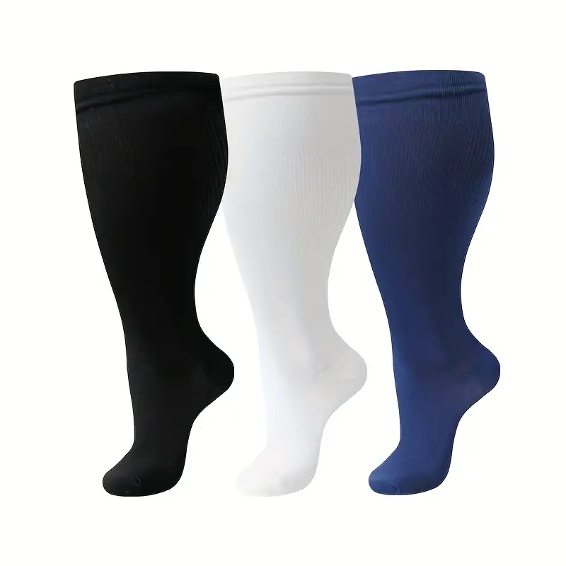 3 Pairs of Extra-Large Compression Socks for Cycling, Climbing, Running - Breathable Nylon Geometric Pattern, Arch Support & Cushioned Heel, All-Season Workout Socks for Men & Women