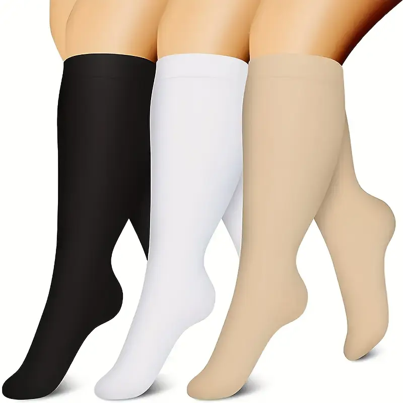 3 Pairs of Extra-Large Compression Socks for Cycling, Climbing, Running - Breathable Nylon Geometric Pattern, Arch Support & Cushioned Heel, All-Season Workout Socks for Men & Women