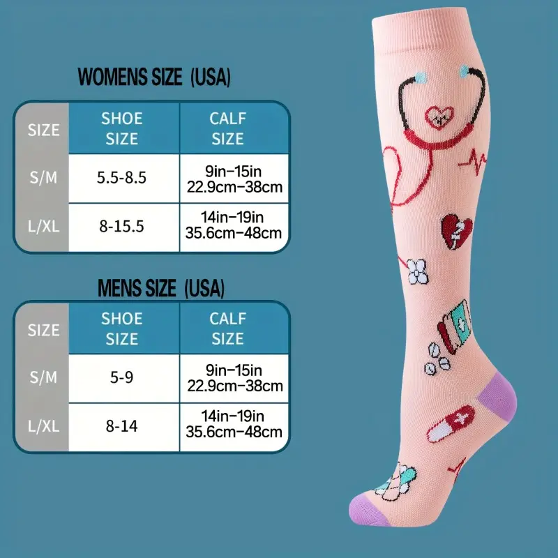 6 Pairs Compression Socks, 10-20mmHg Graduated Support Knee High, Polyester Blend, Patterns, Ideal for Athletic, Perfect for Mother's Day, Grandparents Day
