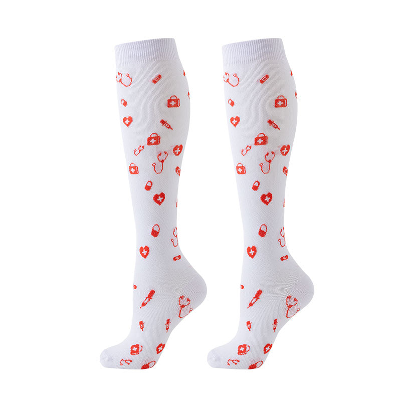6 pairs of men's and women's knee support socks, medical pattern style, suitable for work, leg long socks, pregnancy and postpartum travel