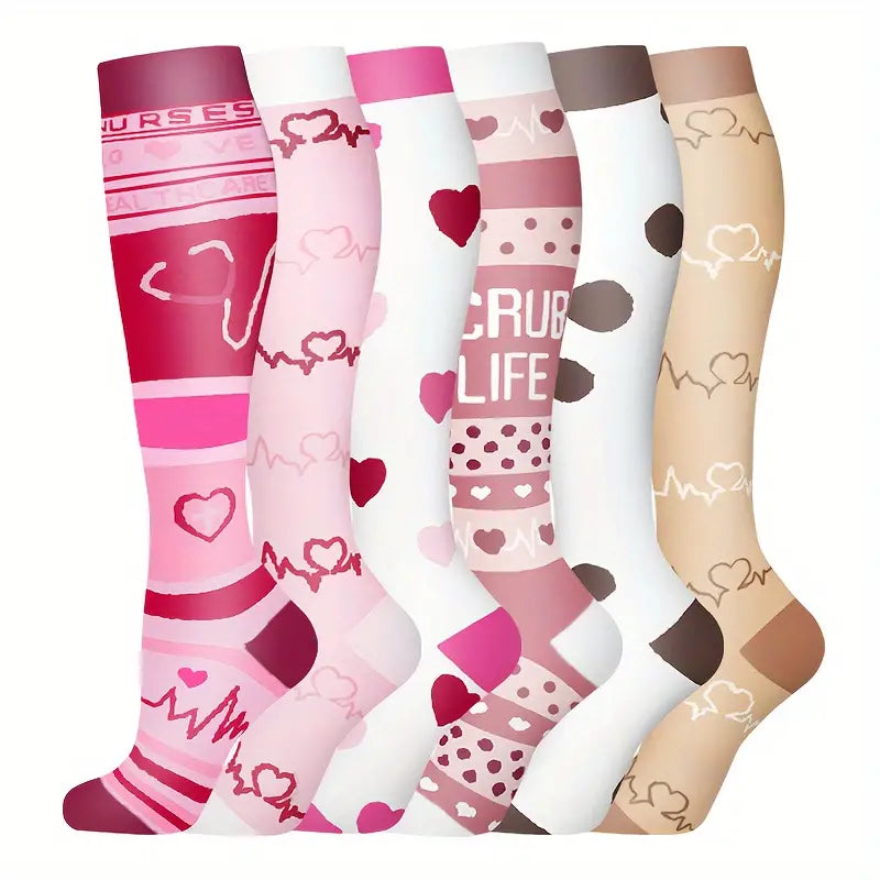 6 pairs of tight compression socks, cycling 15-25mm mercury over the knee compression socks suitable for running and cycling